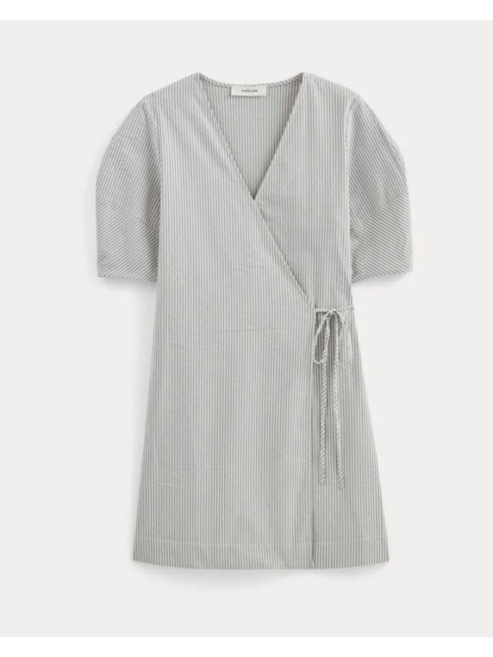 Everlane The Seersucker Mini Wrap Dress Dutch Blue Natural Stripe Size 10 NWT